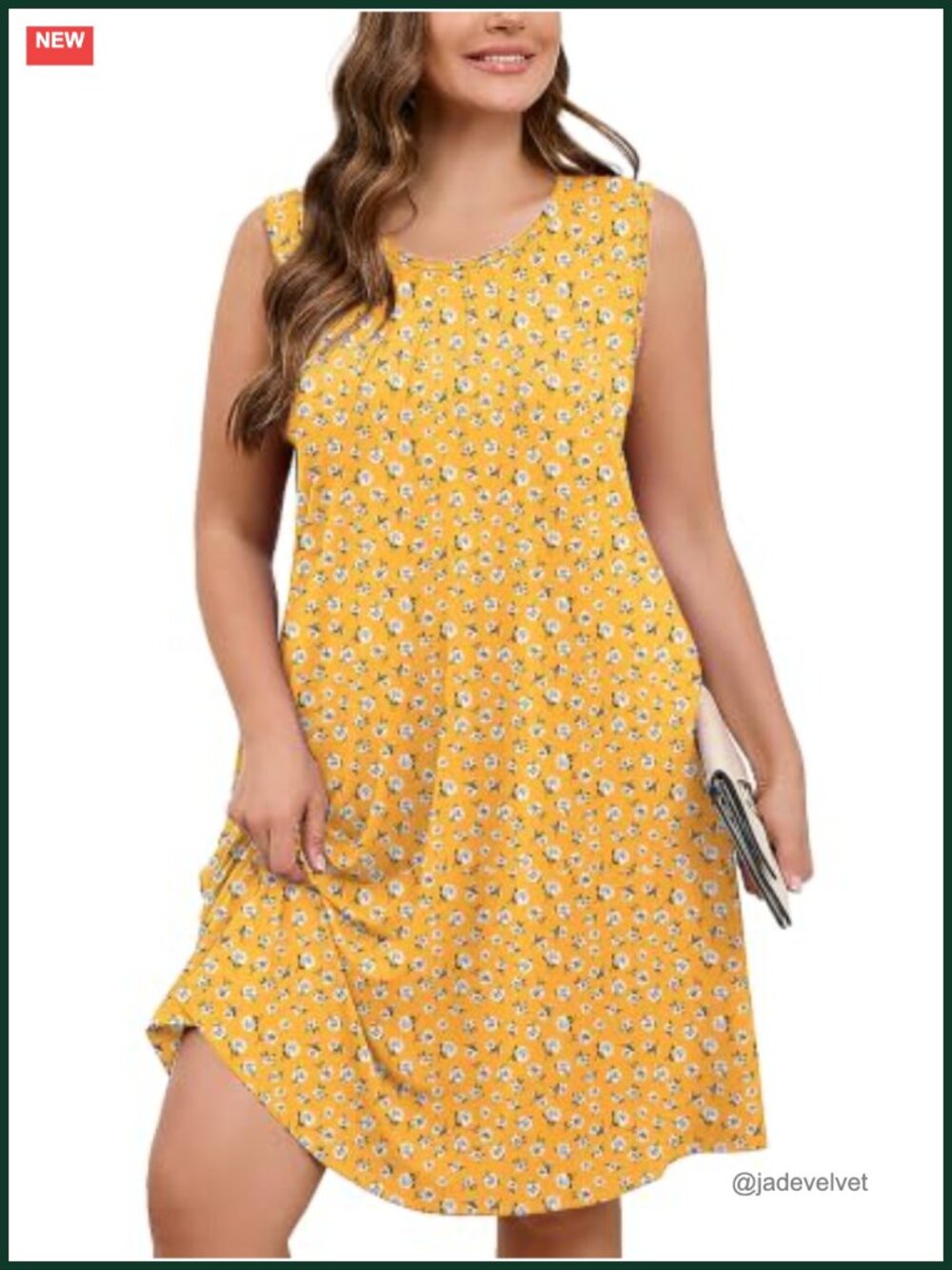 Plus Size Midi Dress Sleeveless Tank Dress with Pockets A-Line Swing Summer
